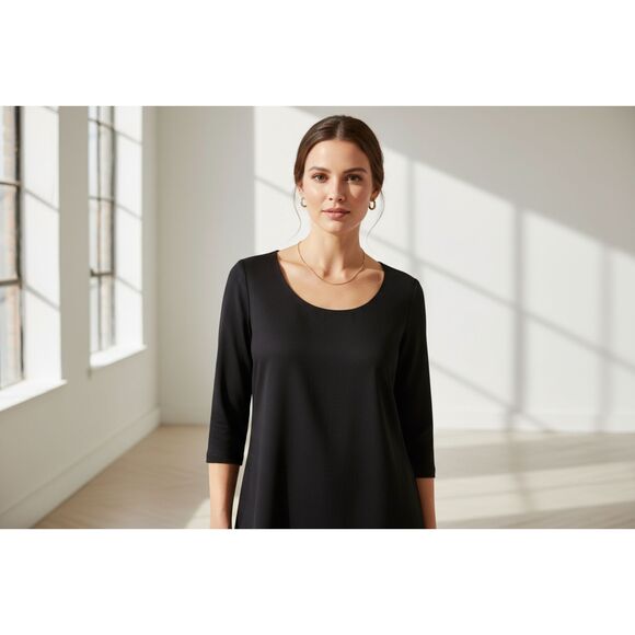 Peruvian Connection Pima Cotton Top XL Gray Scoop Neck 3/4 Sleeve NWT - Picture 1 of 7